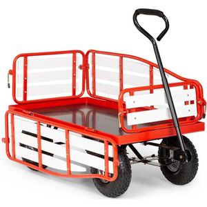 Waldbeck Ventura bolderkar - Bolderwagen - 100 x 50 cm opbergruimte - Van staal en HKC - Handvat 75 cm - Met brede luchtbanden - Rood