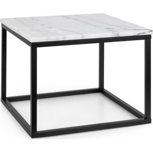 Besoa Volos - salontafel, salontafel bijzettafel, tafelblad: wit marmer, binnen & buiten, frame: metaal, 20 x 20 mm, kleur: zwart/wit, afmeting: 50 x 40 x 50 cm (BxHxD)