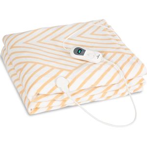 Klarstein Dr. Watson - elektrische deken, gezellige deken, bankdeken, deken, vermogen: 120 watt, 3 vermogensniveaus, verlicht display, wasbaar: verwijderbare voedingseenheid, 200 x 180 cm, beige lijnen