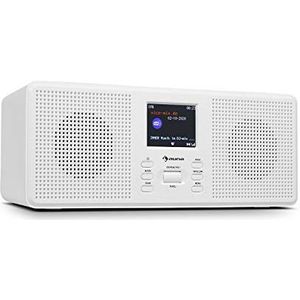 auna Commuter Stereo DAB + / FM digitale radio - Bluetooth-functie, DAB + en FM-tuner, 2,4 "TFT-kleurendisplay, stereoluidsprekers, vooraf ingestelde equalizer, dubbel alarm, slaaptimer, 28 x 11 x 10 cm (BxHxD), wit