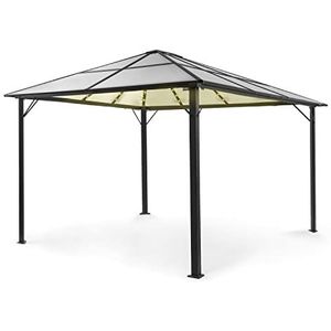 Blumfeldt Pantheon Solid Sky Ambient Solar pergola - 3x4m - Prieel met dak - Paviljoen van aluminium en polycarbonaat - Inclusief 56 dimbare ledlampjes & lithium accu - Transparant