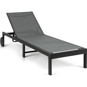 Blumfeldt Lucca lounge ligstoel - Ligbed voor de tuin - Ligoppervlak 57 x 187 cm - Tuinstoel 4 standen - Aluminium en polyester - Met wielen - Zwart