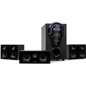 auna Areal 525 DG 5.1-kanaals surround-systeem, home cinema-systeem, vermogen: 125 watt RMS, 5, 25"" subwoofer, 4 x satelliet, 1 x center, Bluetooth-functie, USB/SD-poort, AUX-ingang, zwart