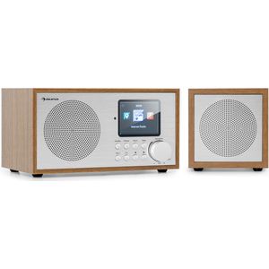 Auna Silver Star Mini - Internetradio, WLAN-radio, twee internet DAB+/FM-radio, Webradio met WiFi, BT, TWS speaker, Lichtbruin