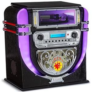 auna Graceland Mini Jukebox, Jukebox met Platenspeler, Dab+/Fm Radio, Musicbox Retro, Cd-Speler, Led