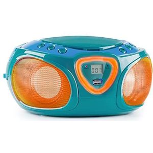 auna Roadie Boombox - Cd-Speler Bluetooth met 2 X 1,5 Watt RMS Stereo Luidsprekers, Gettoblaster met Music2Light LED-Verlichting, CD-Speler, Bluetooth 5.0, Petrol