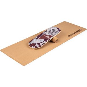 Indoorboard Classic balance board + mat + rol hout/kurk rood