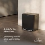 Klarstein - EcoVista - Prullenbak - Roestvrij Staal - 40L met 2 Vakken en 3L Compostemmer