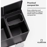 Klarstein - EcoVista - Prullenbak - Roestvrij Staal - 40L met 2 Vakken en 3L Compostemmer