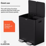 Klarstein - EcoVista - Prullenbak - Roestvrij Staal - 40L met 2 Vakken en 3L Compostemmer