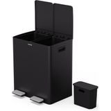 Klarstein - EcoVista - Prullenbak - Roestvrij Staal - 40L met 2 Vakken en 3L Compostemmer