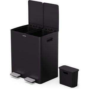 Klarstein - EcoVista - Prullenbak - Roestvrij Staal - 40L met 2 Vakken en 3L Compostemmer