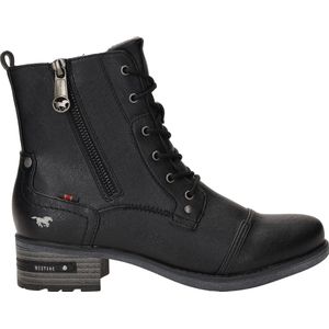 Mustang - Dames Veterboot - Zwart - Imitatieleer - Blokhak 4 cm