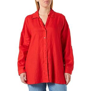 Gerry Weber Lange damesblouse van linnen met zijsplitten, lange mouwen, manchetten, oprolmouwen, armgrendel, blouse met lange mouwen, effen, fire, 48