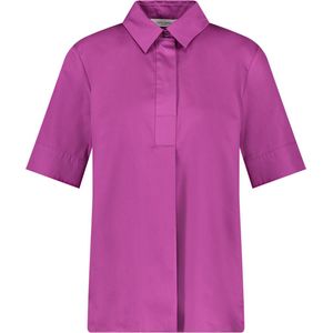 Gerry Weber Katoenen blouse voor dames, met plooien, halve mouw, manchetten, blouse, korte mouwen, katoenen blouse, effen kleuren, orchid, 36