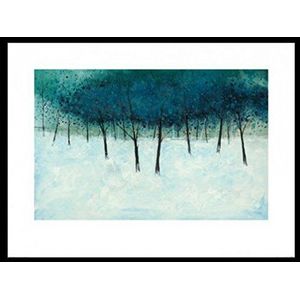 1art1 Bomen Kunstdruk Reproductie en MDF-Lijst Zwart - Blue Trees On White, Stuart Roy (80 x 60cm)