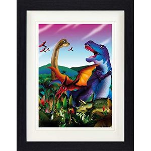 1art1 Dinosauriërs Poster Tyrannosaurus Rex, Diplodocus, Triceratops, Velociraptor Ingelijste Foto Met Passepartout | Muur Foto's | In Een Fotolijstje 40x30 cm