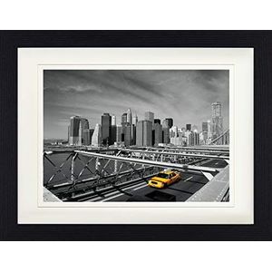 1art1 New York Poster Yellow Cab On Brooklyn Bridge Ingelijste Foto Met Passepartout | Muur Foto's | In Een Fotolijstje 40x30 cm