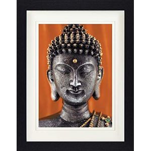 1art1 Boeddhisme Poster Buddha Statue Orange Ingelijste Foto Met Passepartout | Muur Foto's | In Een Fotolijstje 40x30 cm