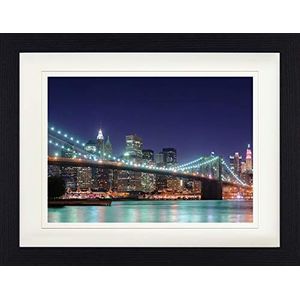 1art1 New York Poster Night Panorama Of Brooklyn Bridge Ingelijste Foto Met Passepartout | Muur Foto's | In Een Fotolijstje 40x30 cm