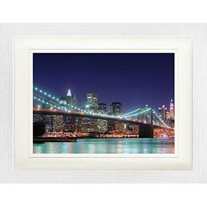 1art1 New York Poster Night Panorama Of Brooklyn Bridge Ingelijste Foto Met Passepartout | Muur Foto's | In Een Fotolijstje 40x30 cm