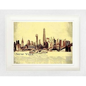 1art1 New York Poster Urban Collage, Vintage Style Ingelijste Foto Met Passepartout | Muur Foto's | In Een Fotolijstje 40x30 cm