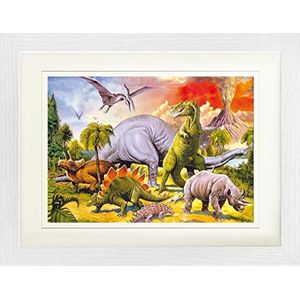 1art1 Dinosauriërs Poster Collage, Dino World Ingelijste Foto Met Passepartout | Muur Foto's | In Een Fotolijstje 40x30 cm