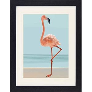 1art1 Flamingos Poster Beautiful Pink Flamingo Ingelijste Foto Met Passepartout | Muur Foto's | In Een Fotolijstje 40x30 cm