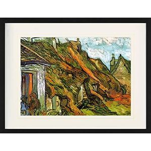 1art1 Vincent Van Gogh Poster Thatched Cottages In Chaponval, 1890 Ingelijste Foto Met Passepartout | Muur Foto's | In Een Fotolijstje 80x60 cm