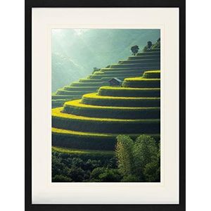 1art1 Zonsopgang Poster Green Rice Stairway To Heaven At Dawn Ingelijste Foto Met Passepartout | Muur Foto's | In Een Fotolijstje 80x60 cm