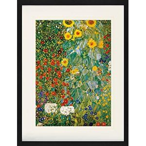 1art1 Gustav Klimt Poster Cottage Garden With Sunflowers, 1905-06 Ingelijste Foto Met Passepartout | Muur Foto's | In Een Fotolijstje 80x60 cm
