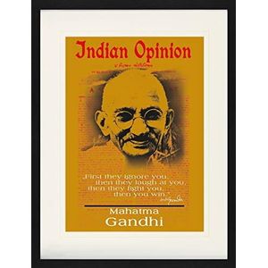 1art1 Mahatma Gandhi Poster Indian Opinion, First They Ignore You, Yellow Ingelijste Foto Met Passepartout | Muur Foto's | In Een Fotolijstje 80x60 cm