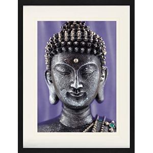 1art1 Boeddhisme Poster Buddha Statue Violet Ingelijste Foto Met Passepartout | Muur Foto's | In Een Fotolijstje 80x60 cm