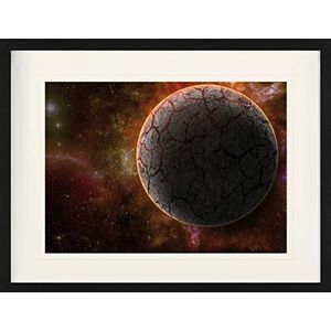 1art1 Ruimte En Heelal Poster Black Planet With Red Glow Ingelijste Foto Met Passepartout | Muur Foto's | In Een Fotolijstje 80x60 cm