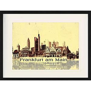1art1 Frankfurt Poster Urban Collage, Vintage Style Ingelijste Foto Met Passepartout | Muur Foto's | In Een Fotolijstje 80x60 cm