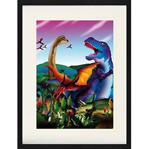 1art1 Dinosauriërs Poster Tyrannosaurus Rex, Diplodocus, Triceratops, Velociraptor Ingelijste Foto Met Passepartout | Muur Foto's | In Een Fotolijstje 80x60 cm