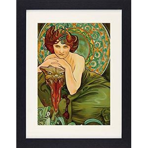 1art1 Alphonse Mucha Poster The Precious Stones, Emerald 1900 Ingelijste Foto Met Passepartout | Muur Foto's | In Een Fotolijstje 40x30 cm