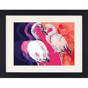 1art1 Flamingos Poster Flamingo Love Ingelijste Foto Met Passepartout | Muur Foto's | In Een Fotolijstje 40x30 cm