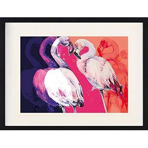 1art1 Flamingos Poster Flamingo Love Ingelijste Foto Met Passepartout | Muur Foto's | In Een Fotolijstje 80x60 cm
