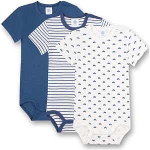 Sanetta - Body - Blauw Gestreept en Wit - Korte Mouwen - Verpakking van 3