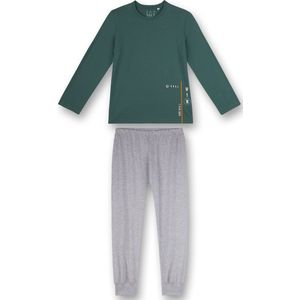 Sanetta - Pyjama - Grijs-melange en Donkergroen - Jongens - Maat 128