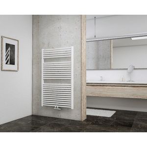 Schulte EP12075-M 04 designradiator 75 x 120 cm München met midden onderaansluiting, 879 Watt, alpine-wit, radiator voor de badkamer