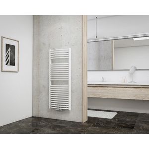 Schulte EP3512150-M 04 designradiator 50 x 121 cm München rond gebogen met midden onderaansluiting, 580 Watt, alpine-wit, radiator voor de badkamer of keuken