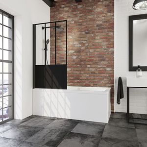 Badwand - 80 x 140 cm - zwart profiel - transparant veiligheidsglas met Decor Atelier 5 - nano antikalk