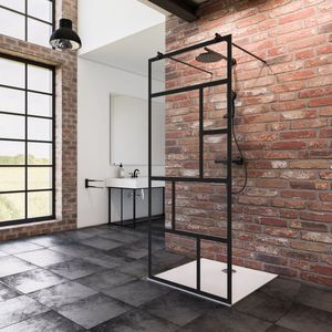 Schulte inloopdouche - vrijstaand 120x200 cm - matzwart - transparant - decor Atelier  - antikalk - Black Style