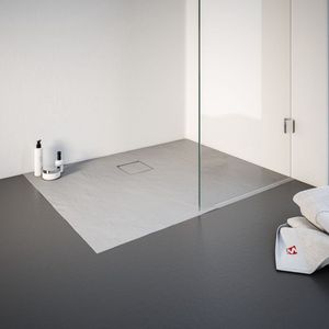 Schulte douchebak 80x120x4 cm Mineraalmarmer steen-optiek, composiet Steengrijs, inclusief afvoergarnituur, EP216812-117