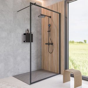 Schulte douchewand inloopdouche 140x200cm - mat zwart - helder - decor Frame Contouring - antikalk - montage op douchebak of op de vloer