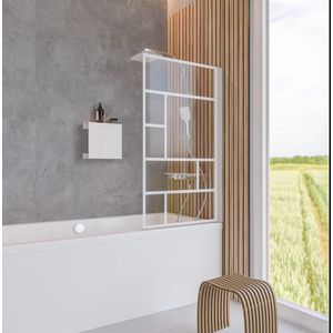 Schulte badwand - 1 delig 80x140cm - mat wit profiel - helder veiligheidsglas - Decor Atelier 1 - voor bescherming tijdens het douchen in het bad