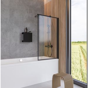 Badwand - 80x140 - zwart - helder - Dekor Frame zwart - antikalk