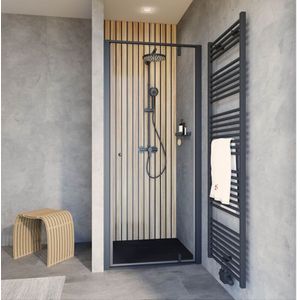 Schulte douchedeur - draaideur 90x200 cm - mat zwart - transparant helder veiligheidsglas TREND 2.0